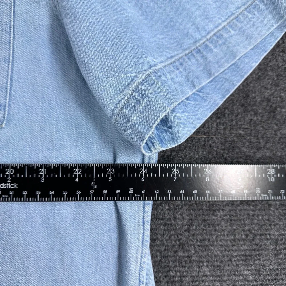 Banana Republic Mens XL Denim Shirt Short Sleeve Light Wash Blue Standard Fit